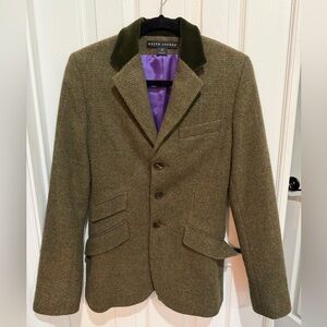 Ralph Lauren Black Label Tweed Blazer with Velvet Collar 95% wool 5% cashmere
